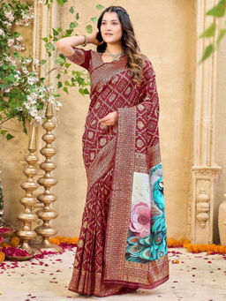 SATRANI - Maroon Weaving Silk Saree with Unstitched Blouse