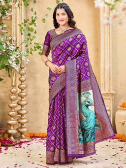SATRANI - Dark Purple Weaving Silk Saree with Unstitched Blouse
