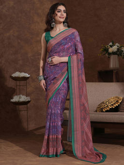 SATRANI - Dusty Purple Paisley Printed Georgette Saree with Unstitched Blouse
