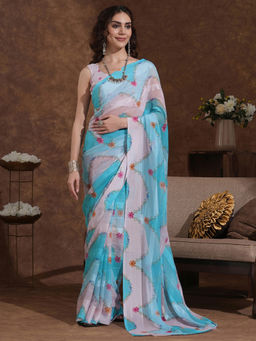 SATRANI - Floral Printed Weaving Georgette Saree with Unstitched Blouse