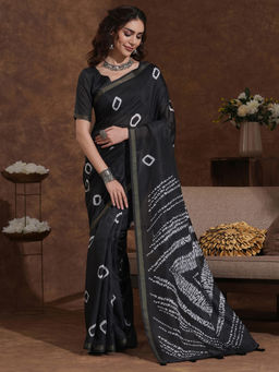 SATRANI - Black Printed Weaving Tassels Silk Saree with Unstitched Blouse