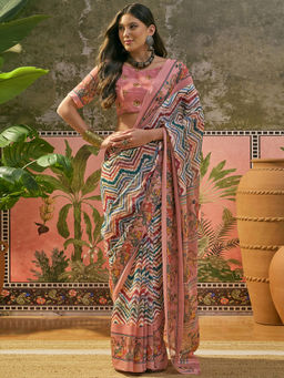 SATRANI - Multi-Color Printed Weaving Georgette Saree with Unstitched Blouse
