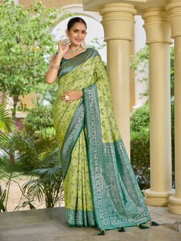 Manohari - Women’S Banarasi Silk Green Saree with Unstitched Blouse