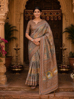 AMRUTKALA SAREES - Designer Linen Printed Saree with Unstitched Blouse