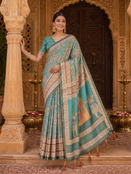 AMRUTKALA SAREES - Designer Linen Floral Printed Saree with Unstitched Blouse