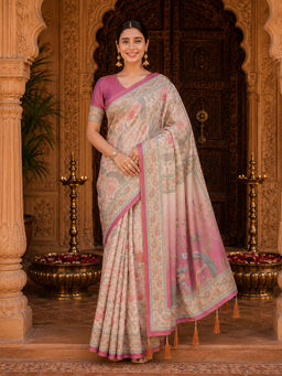 AMRUTKALA SAREES - Designer Linen Floral Printed Saree with Unstitched Blouse