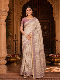 AMRUTKALA SAREES - Designer Linen Printed Saree with Unstitched Blouse