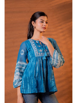 Juniper - Indigo Tie-Dye Printed Yoke Tunic