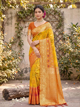 Sutriti - Yellow Pochampalli Silk Saree with Unstitched Blouse