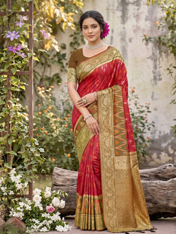 Sutriti - Red Pochampalli Silk Saree with Unstitched Blouse