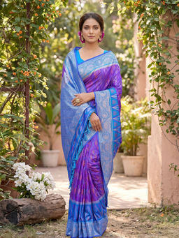 Sutriti - Purple Violet Pochampalli Silk Saree with Unstitched Blouse
