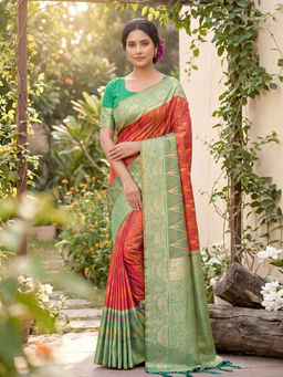 Sutriti - Rust Pochampalli Silk Saree with Unstitched Blouse
