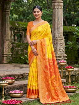 Sutriti - Yellow Pochampalli Silk Saree with Unstitched Blouse