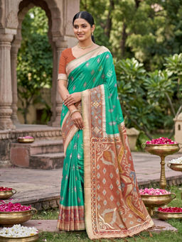 Sutriti - Green Pochampalli Silk Saree with Unstitched Blouse