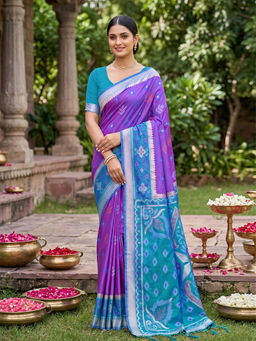 Sutriti - Purple Violet Pochampalli Silk Saree with Unstitched Blouse