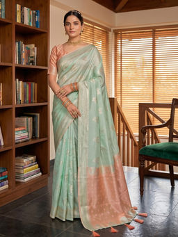 Sutriti - Light Green and Pink Cotton Silk Saree with Unstitched Blouse