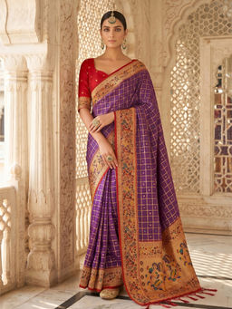 Sutriti - Women'S Purple Banarasi Silk Saree with Unstitched Blouse