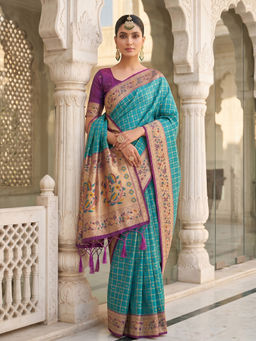 Sutriti - Women'S Turquoise Banarasi Silk Saree with Unstitched Blouse