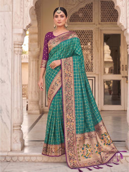 Sutriti - Women'S Rama Green Banarasi Silk Saree with Unstitched Blouse