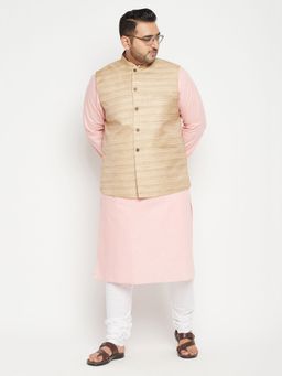 Vastramay - Men Pink Cotton Blend Jacket Kurta Churidar