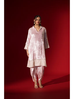 Naseebo - Champagne Pink Velvet Radiance Kurta and Dhoti