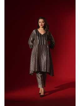 Naseebo - Ebony Black Silk Anarkali Kurta and Pant