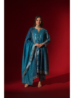 Naseebo - Emerald Blue Charm Anarkali with Pant & Dupatta