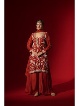 Naseebo - Maroon Radiance Embroidered Kurta with Palazzo & Dupatta