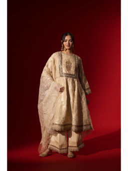 Naseebo - Cream Sequin Brocade Kurta with Palazzo & Dupatta