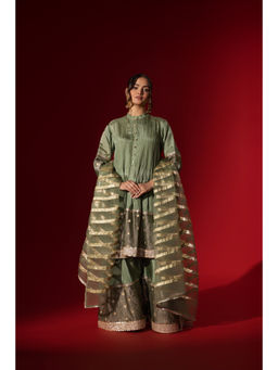 Naseebo - Green Glisten Brocade Kurta with Palazzo & Dupatta