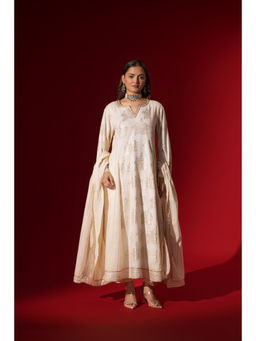Naseebo - Angel White Gota Work Anarkali with Pant & Dupatta