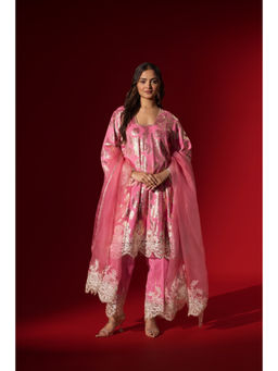 Naseebo - Pink Champagne Sequin Brocade Kurta with Pant & Dupatta