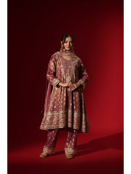 Naseebo - Rani Mahal Embroidered Brocade Kurta with Palazzo & Dupatta