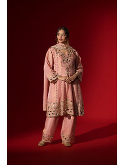 Naseebo - Gulabi Nazaakat Embroidered Brocade Kurta with Palazzo & Dupatta