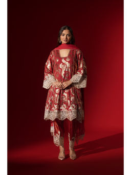 Naseebo - Red Aura Shimmer Kurta with Pant & Dupatta