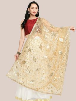 Dupatta Bazaar - Womens Gold Embroidered Net Dupatta