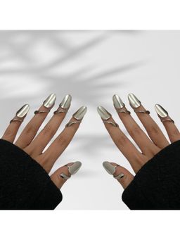 ISHKAARA - Set Of 10 Metal Nail Adjustable Silver Rings