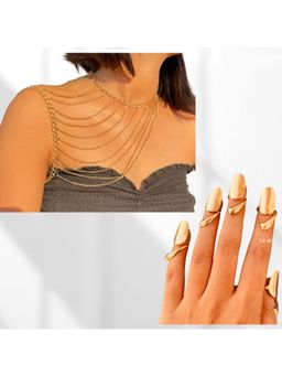 ISHKAARA - Gold Shoulder Chain and Gold Nail Rings