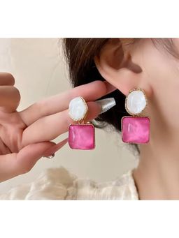 ISHKAARA - Pink White Crystal Gem Drop Earrings