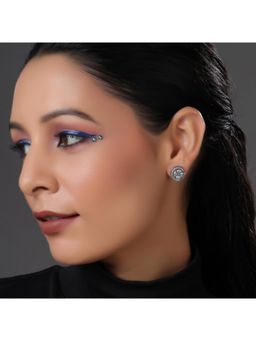 Ritu Singh - Rhodium Plated American Diamond Circular Studs