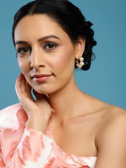 Ritu Singh - Gold Toned and White Contemporary Drop Earrings