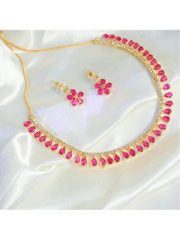 VIRAASI - Gold Plated Brass Ad-Stone Necklace Set with Earrings