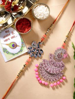 Gahan - Multi-Color Peacock Design Stone Beaded Bhaiya Bhabhi Rakhi