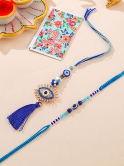 Gahan - Blue Evil Eye Artificial Stones & Beads Bhaiya Bhabhi Rakhi