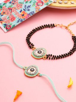 Gahan - Green Round Shape Artificial Stones Bhaiya Bhabhi Rakhi