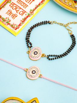 Gahan - Pink Round Shape Artificial Stones Bhaiya Bhabhi Rakhi