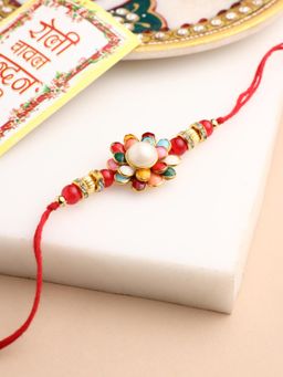 Gahan - Multi-Color Beads & Pearls Floral Design Thread Rakhi