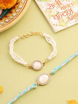 Gahan - White Pearls & Artificial Beads Bhaiya Bhabhi Rakhi