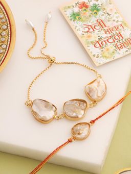 Gahan - Gold Toned Pearls Bhaiya Bhabhi Rakhi