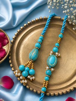 Gahan - Chandan Turquoise Blue Artificial Beads Bhaiya Bhabhi Rakhi